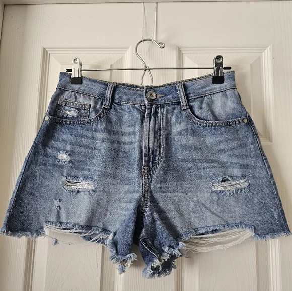 REWASH Distressed Blue Super High-Rise Jean Womens Shorts SIZE 5/27 - Picture 3 of 16